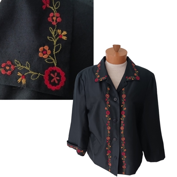 Vintage Silkland Woman Womens Black Jacket Blazer Embroidered Size 1X Spring - Picture 1 of 8